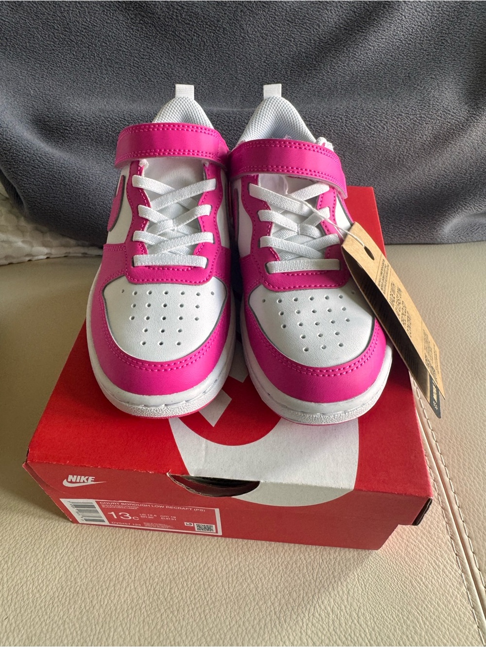 Nike Court Borough Low Girls Sneakers 13C Pink White NWT & Box